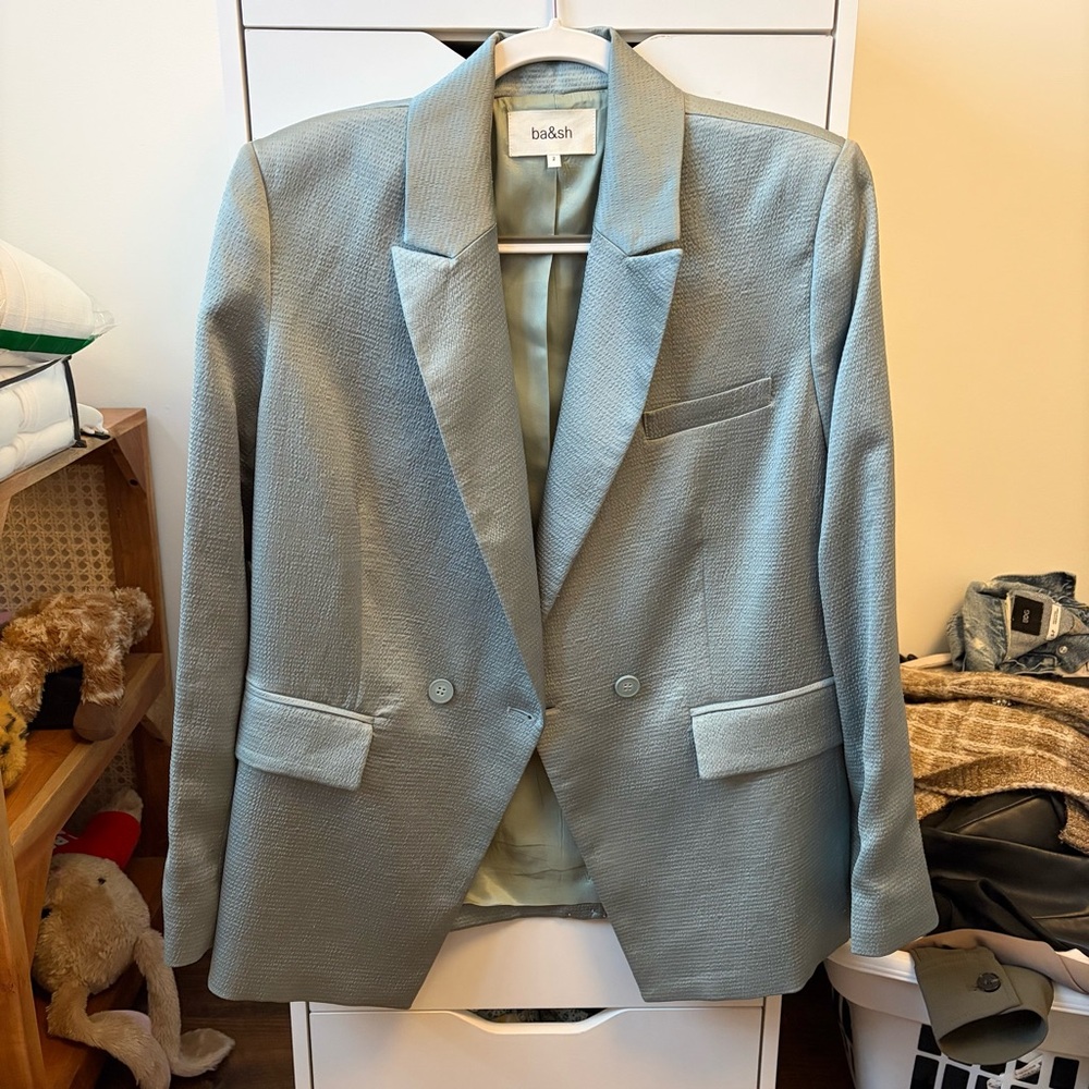 ba&sh Women’s  Light Sage Green Textured Double-Breasted Blazer